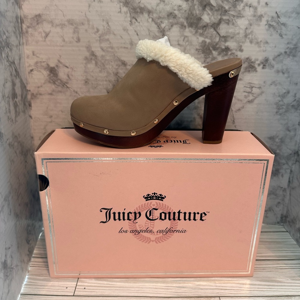 Juicy Couture Beige Mules with Plush Trim